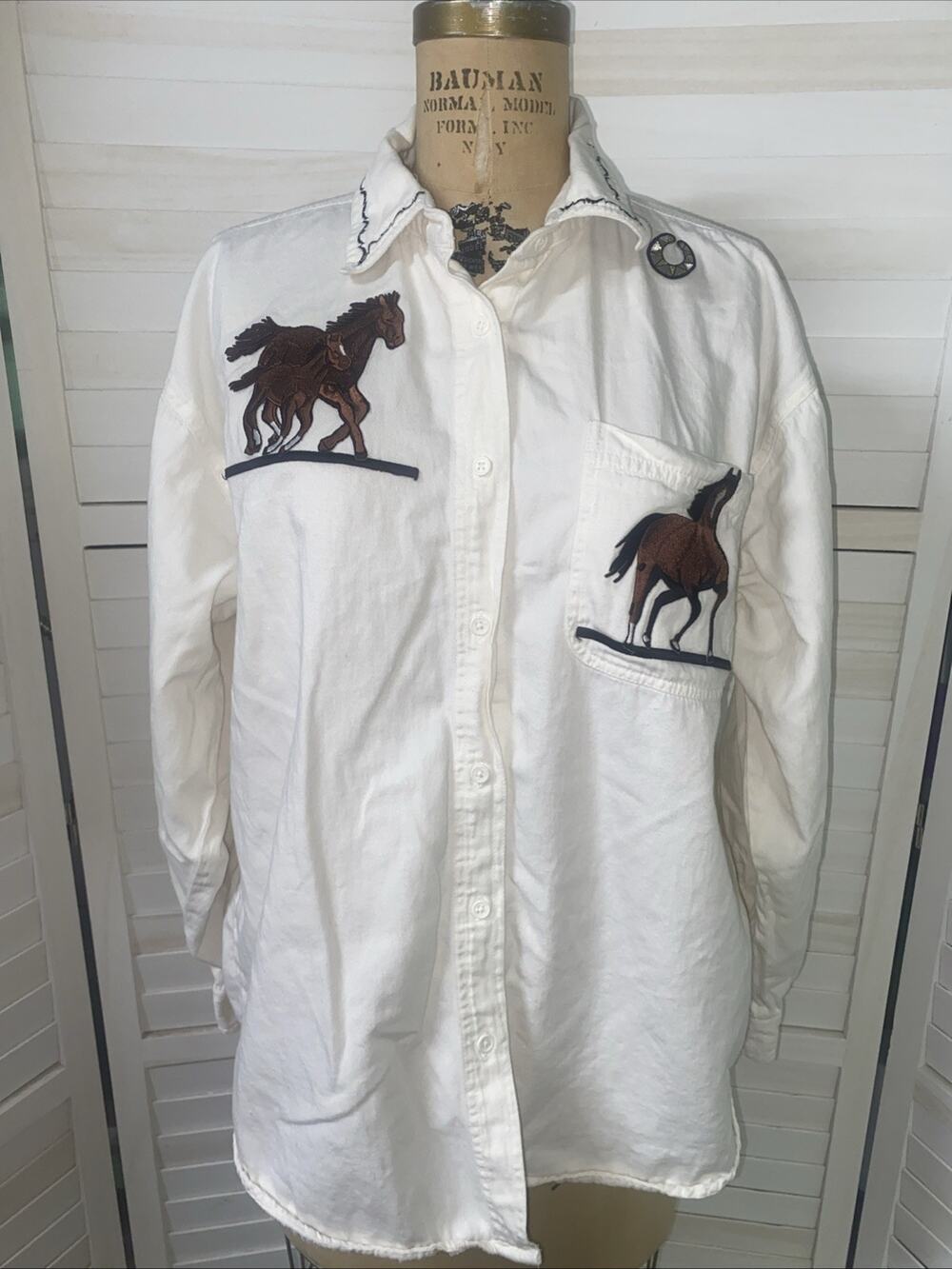 H&J White Cotton Lightweight Denim Shirt Women's X-Large Western Cowgirl Rodeo